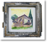Le Rayol – Aquarell in antikem Fenster – 39x36 cm – Preis: € 150 (verkauft)