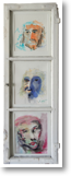 Gesichter – Aquarell in antikem Fenster – Fenstergröße: 38x101 cm – Preis: € 490