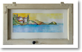 Cap Negrè – Aquarell in antikem Fenster – Fenstergröße: 63x39 cm – Preis: € 250