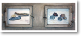Steine – Aquarell in antikem Fenster – 124x38 cm – Preis: € 250 (verkauft)